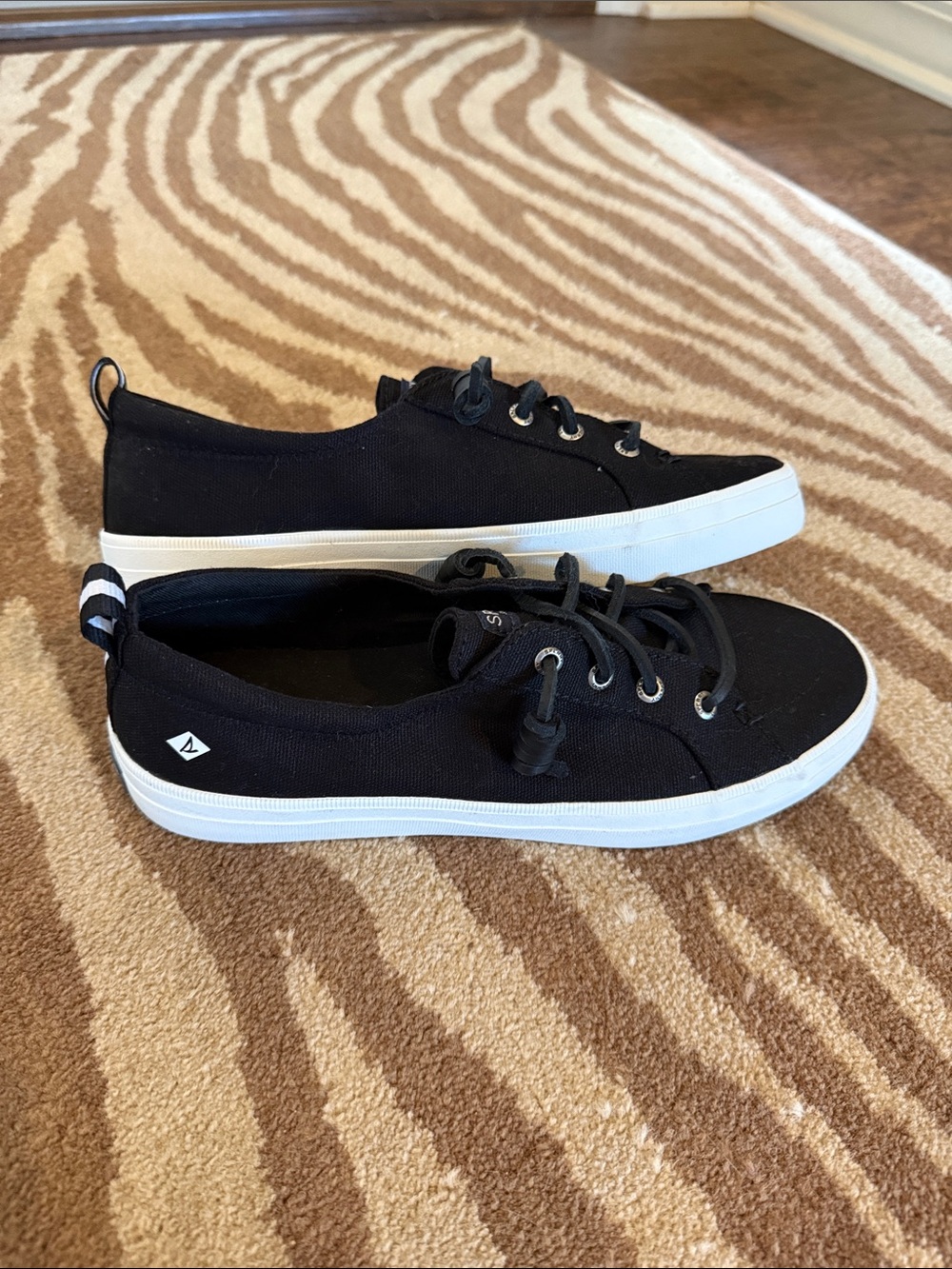 Sperry Black Canvas Lace-Up Women's Sneakers with White Sole